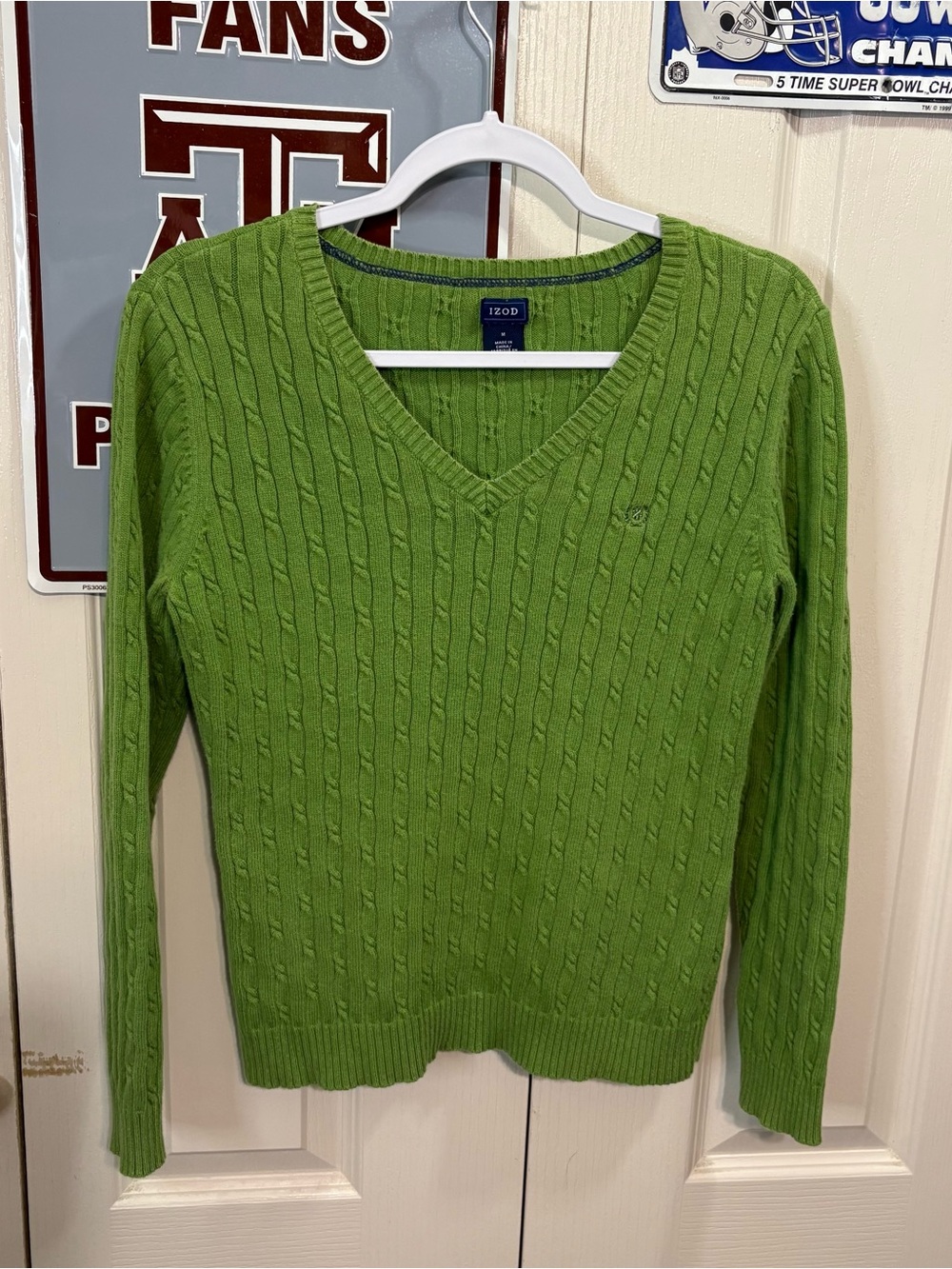 Izod Women's Cable Knit V-Neck Sweater - Lime Green